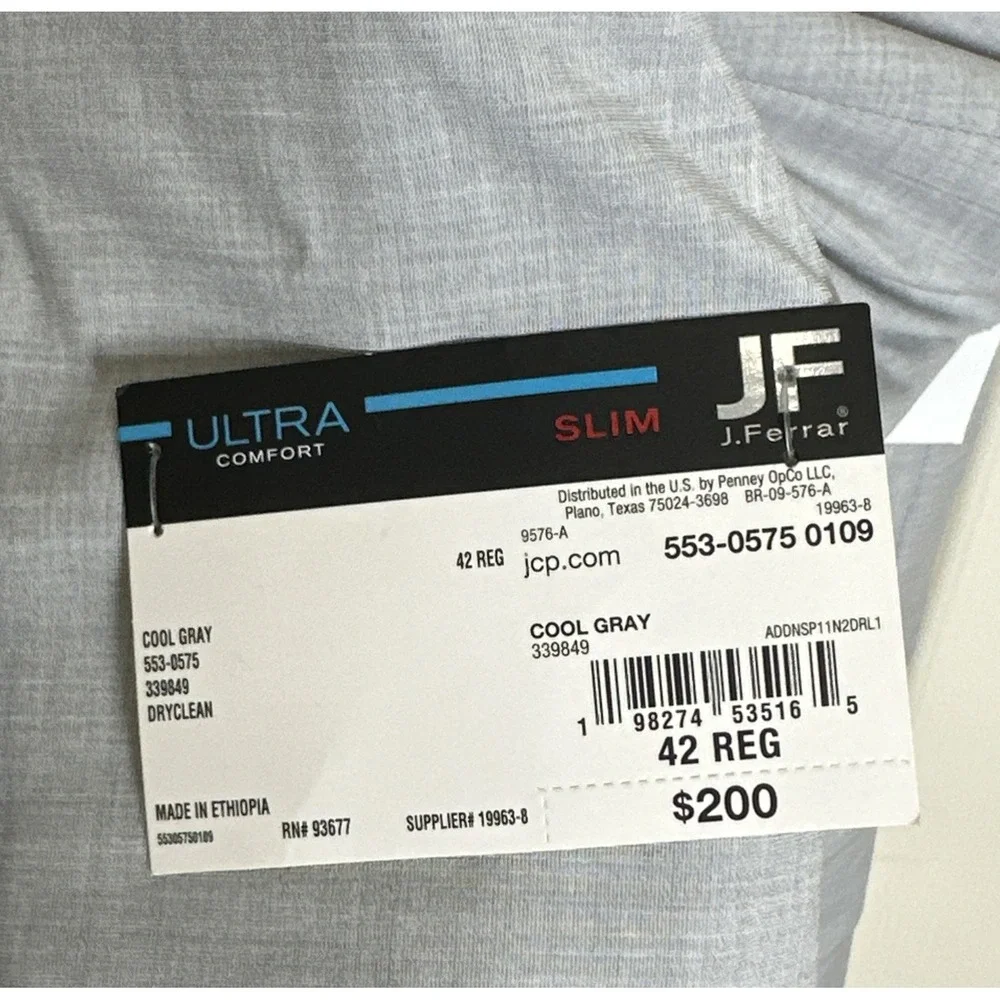 J. Ferrar Single Breasted SlimFit Ultra Comfort Stretch Cool Gray Blazer 42R NWT